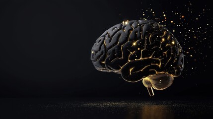 Poster - Artistic digital illustration of a luminous brain emitting golden energy, signifying prosperity, financial wisdom, and success.