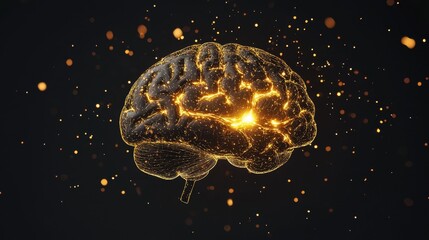 Poster - Artistic digital illustration of a luminous brain emitting golden energy, signifying prosperity, financial wisdom, and success.