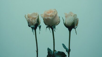 Poster - Pastel garden roses arranged with soft focus and natural light, romantic and timeless floral copy space