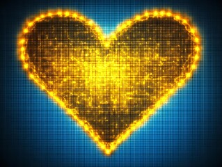 Poster - A bright and glowing heart shape against a blue background