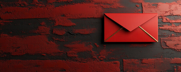 Poster - A red envelope is sitting on a red wall. The envelope is open and the letter inside is visible. The red envelope and wall create a sense of warmth and intimacy