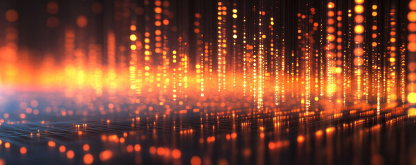 Poster - A vibrant orange and blue background with a multitude of small, glowing dots. The dots are scattered throughout the background, creating a dynamic and eye-catching effect