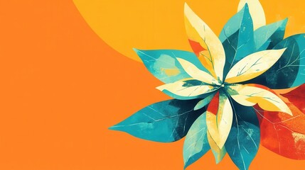 Poster - Colorful stylized leaves arranged on a bright orange background