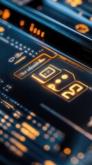 Poster - An illuminated electronic circuit board with various details on it