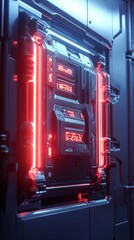 Poster - Futuristic digital panel with glowing red and blue neon lights