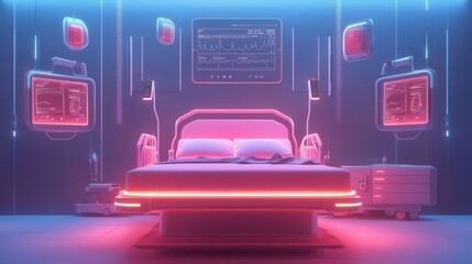 Aufkleber - a futuristic hospital room with diagnostic equipment and a bed