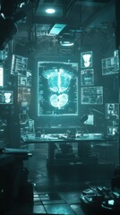 Poster - Futuristic laboratory interior featuring medical technology displays