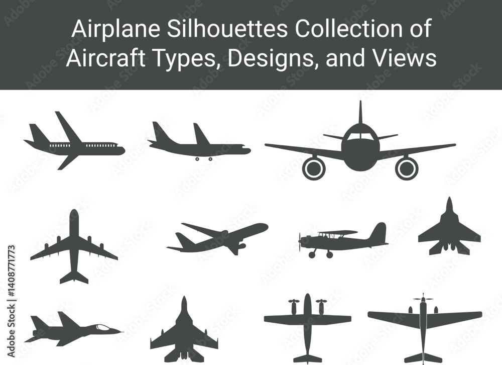 Airplane Silhouettes Collection of Aircraft, Airplanes, and Jets black ...