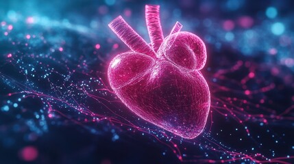 Poster - A glowing digital representation of a human anatomical heart