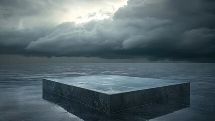 Poster - serene reflection of dark clouds over still water surface with dramatic lighting and atmospheric ele