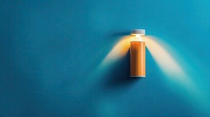 Poster - An orange cylinder shaped lamp radiating light against a blue surface