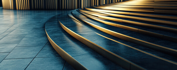 Poster - A staircase with a shiny, metallic appearance. The staircase is made of stone and is very long