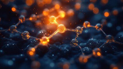 Aufkleber - molecular structure with glowing elements, representing scientific innovation and discovery