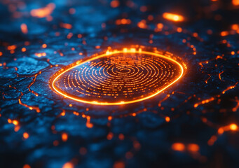 Poster - glowing fingerprint scanner on textured surface creates futuristic atmosphere