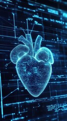 Poster - A futuristic digital representation of the human heart in blue light