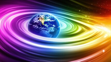 Poster - A colorful vibrant illustration of the planet Earth in space