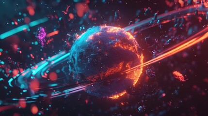 Poster - An artistic rendering of an illuminated planet in deep space