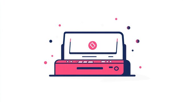 Retro printer printing document, minimalist design, white background, website banner