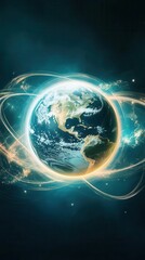 Poster - The illuminated planet earth surrounded by energy fields and nebulas