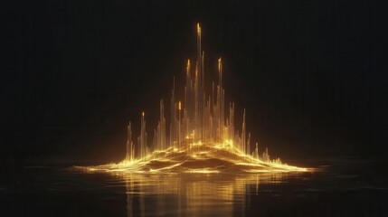 Poster - Glowing golden structures rising above a reflecting dark surface