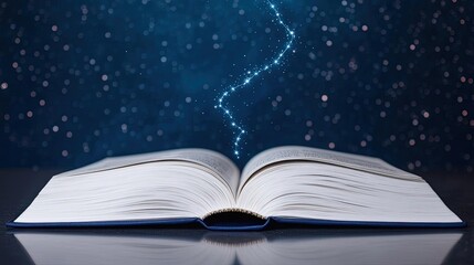 Poster - Open book under starry sky expanding cognition of space concept. An open book illuminated by a mystical starry backdrop.