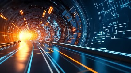 Wall Mural - Futuristic Digital Tunnel with Glowing Lines and Light Source