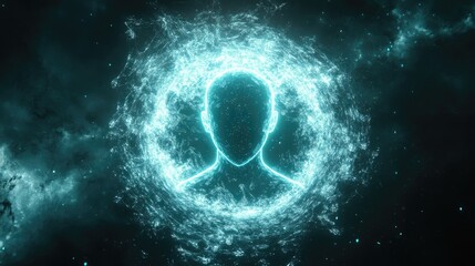 Poster - Concept of digital identity with glowing profile icon in a tech interface