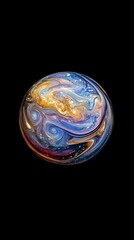 Poster - A colorful orb with swirling patterns floating in darkness