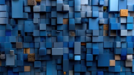 Poster - A blue and gold cube wall with a blue background
