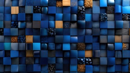 Poster - A blue and gold patterned wall made of blocks