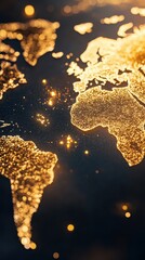 Poster - A golden illuminated map of the world in dark space