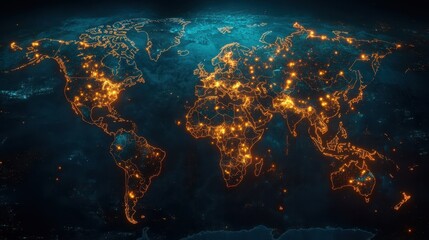 Poster - A map depicting the lights of cities around the world at night