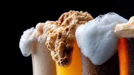 Aufkleber - Four different types of beer with foam on top