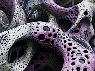 Poster - A complex abstract architectural structure with many circular openings