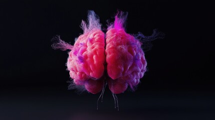 Poster - A 3D render of a human brain connected to a digital interface, showcasing the brain's nervous system with vibrant colors.