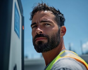 Aufkleber - Urban Climate Resilience Next-Gen Hispanic Technician Embodying Sustainable Infrastructure Innovation with Advanced Water Management Solutions