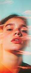 Aufkleber - Digital Burnout Aesthetics Gen Z Cognitive Overload Portrait with Distorted Screen-Induced Emotional Fatigue - Millennial Mental Health and Creative Stress Visualization