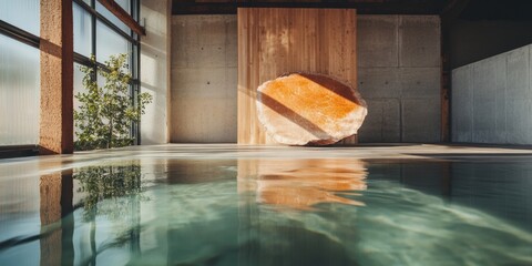 Aufkleber - Brutalist Wellness Sanctuary Minimalist Architectural Mineral Installation Merging Natural Stone, Reflective Surfaces and Zen Mindfulness for Contemporary Healing Spaces