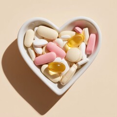 Poster - Holistic Wellness Aesthetic Minimalist Heart-Shaped Vessel with Pastel Nutritional Supplements - Personalized Health Optimization and Self-Care Trends