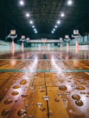 Poster - Immersive Athletic Arena High-Performance Hardwood Basketball Court with Dramatic Lighting - Next-Gen Sports Visualization and Premium Facility Design