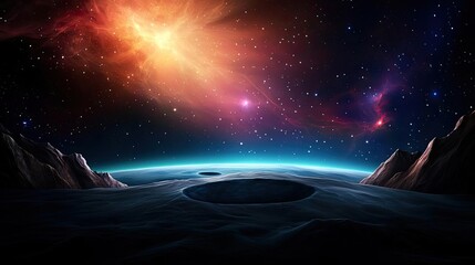 Aufkleber - Landscape of alien planet among galaxy and mystical atmosphere concept. Stunning cosmic landscape showcasing stars and distant galaxies.