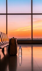 Aufkleber - Mindful Travel Essentials Minimalist Airport Sunrise Experience - Sustainable Wellness Journey with Eco-Conscious Carry-On and Hydration Design