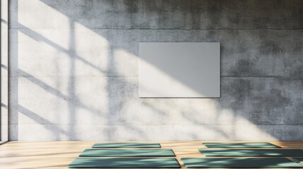 Poster - Minimalist Wellness Studio Mockup Urban Zen Fitness Interface with Concrete Aesthetics, Digital Display and Sustainable Design for Modern Mindful Professionals