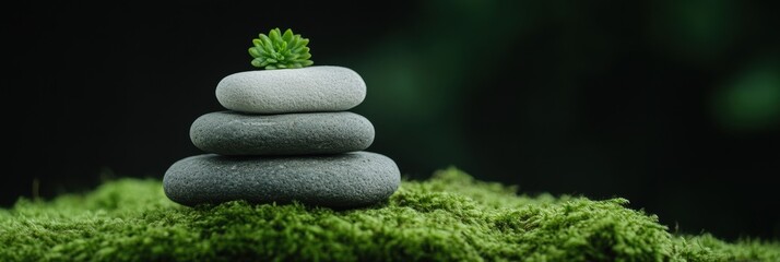 Aufkleber - Zen Wellness Retreat Minimalist Meditation Stones on Lush Moss - Eco-Mindful Lifestyle Imagery for Sustainable Mental Health Branding