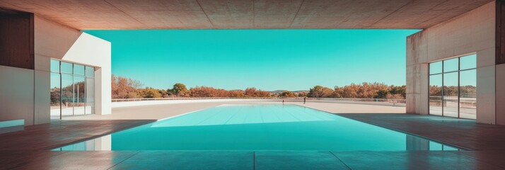 Poster - Minimalist Aqua Sanctuary Architectural Wellness Retreat with Infinity Pool - Tranquil Design Innovation for Luxury Lifestyle and Mindful Spatial Experience