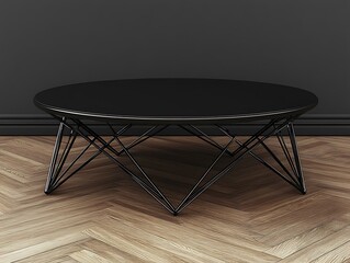 Poster - A modern black coffee table sitting on a wooden parquet floor