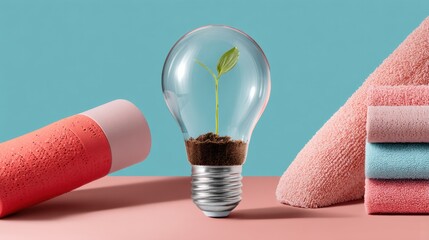 Aufkleber - Eco-Innovation Visualization Transformative Green Technology Lightbulb with Emerging Sapling - Sustainable Design Concept for Renewable Energy Solutions