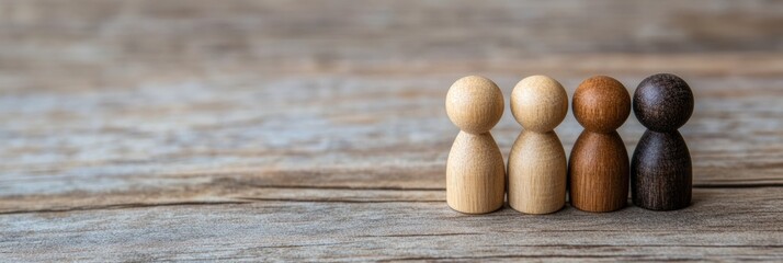 Poster - Inclusive Diversity and Belonging Minimalist Wooden Figurines Symbolizing Multicultural Unity, Empowerment, and Collaborative Human Connection in Modern Workplace Environments