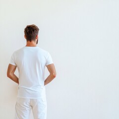 Fototapete - Minimalist White Space Urban Wellness Aesthetic Featuring Modern Monochromatic Apparel - Contemporary Lifestyle Visual for Gen Z Brand Identity