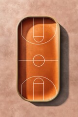 Poster - Minimalist Sports Arena Visualization Geometric Basketball Court Design in Terracotta and Gold - Architectural Innovation Meets Athletic Branding Strategy